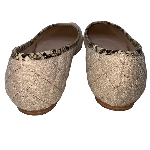 JustFab Beige Woven Quilted Detail Neutral Flats Slip On Shoes - Picture 5 of 7